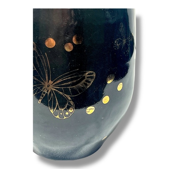 Gold Butterflies on Black Pottery Vase, Pen-Pencil or Makeup Brush Holder - Picture 9 of 11